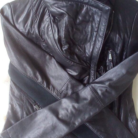 MICHAEL KORS Black Leather/Knit Trim Jacket Size: L - Picture 6 of 8
